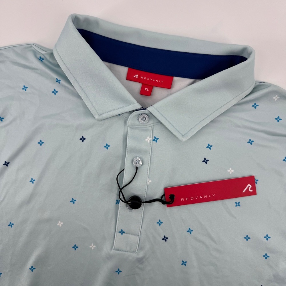 Redvanly Savile Polo Mens XL Breeze Blue Floral Print Performance Golf Shirt NEW